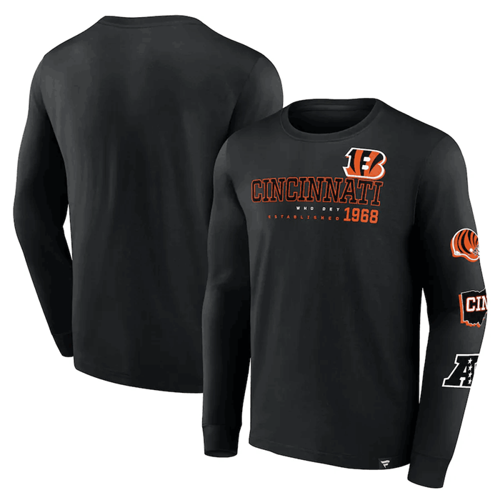 Men's Black Cincinnati Bengals High Whip Pitcher Long Sleeve T-Shirt